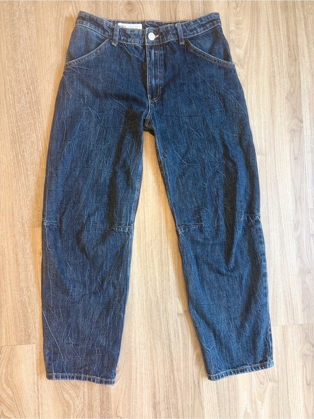 Zara Womens blue barrell baggy Jeans size 4